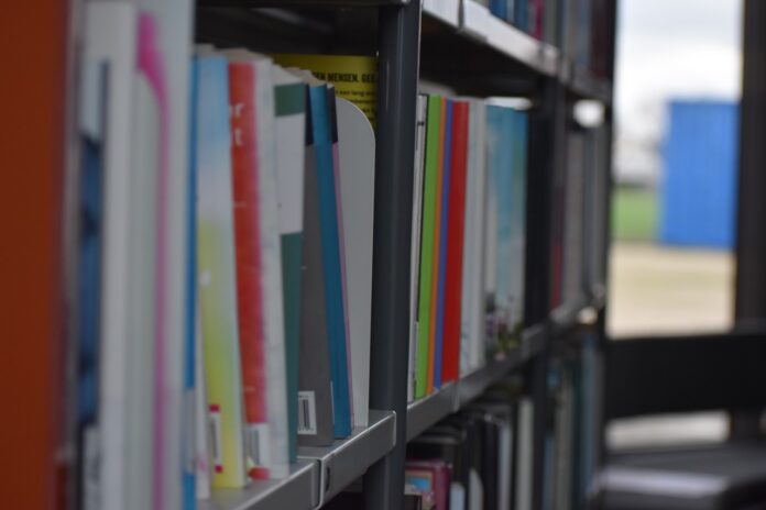 library, books, bookshelves